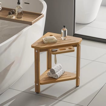 Drveni regaľ za kupaonicu, kutni 1-slojni modul, moderni minimalistički stil