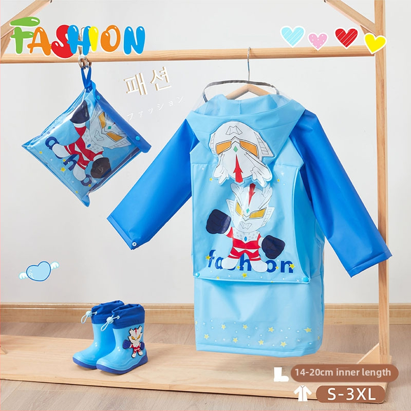 Súprava detského dažďového kabáta a topánok do dažďa — kreslený jednoliaty dažďový kabát, EVA látka, hrúbka 13 mm, do školy