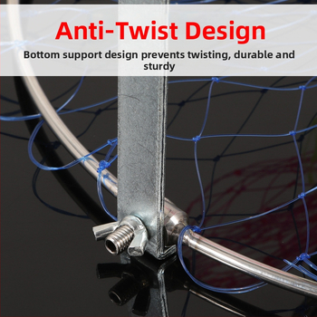 Sklopná nerezová rybárska sieť, priemer siete 40–50 cm, hĺbka siete 50–60 cm, pevná konštrukcia, nosnosť 10 kg.