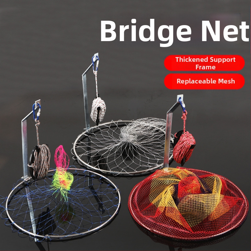 Sklopná nerezová rybárska sieť, priemer siete 40–50 cm, hĺbka siete 50–60 cm, pevná konštrukcia, nosnosť 10 kg.