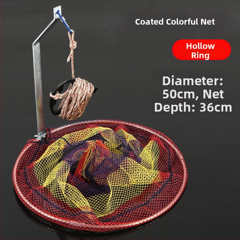 Sklopná nerezová rybárska sieť, priemer siete 40–50 cm, hĺbka siete 50–60 cm, pevná konštrukcia, nosnosť 10 kg.