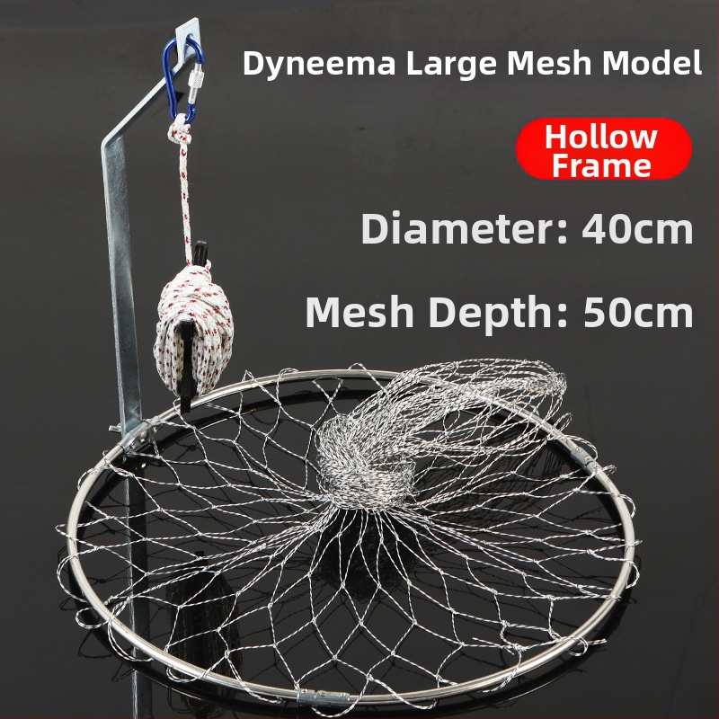 Sklopná nerezová rybárska sieť, priemer siete 40–50 cm, hĺbka siete 50–60 cm, pevná konštrukcia, nosnosť 10 kg.