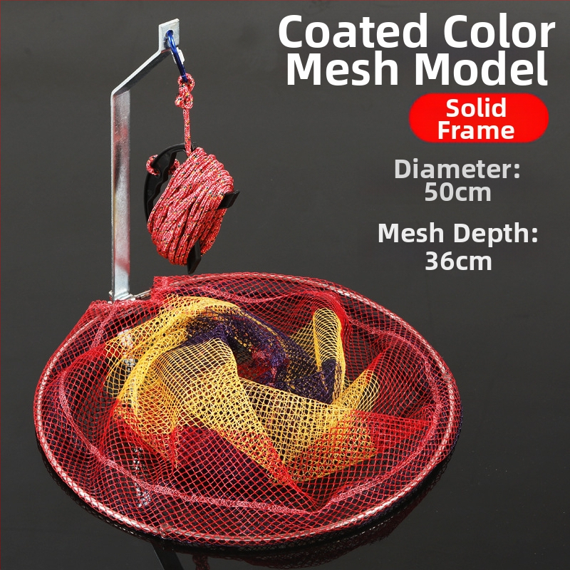 Sklopná nerezová rybárska sieť, priemer siete 40–50 cm, hĺbka siete 50–60 cm, pevná konštrukcia, nosnosť 10 kg.