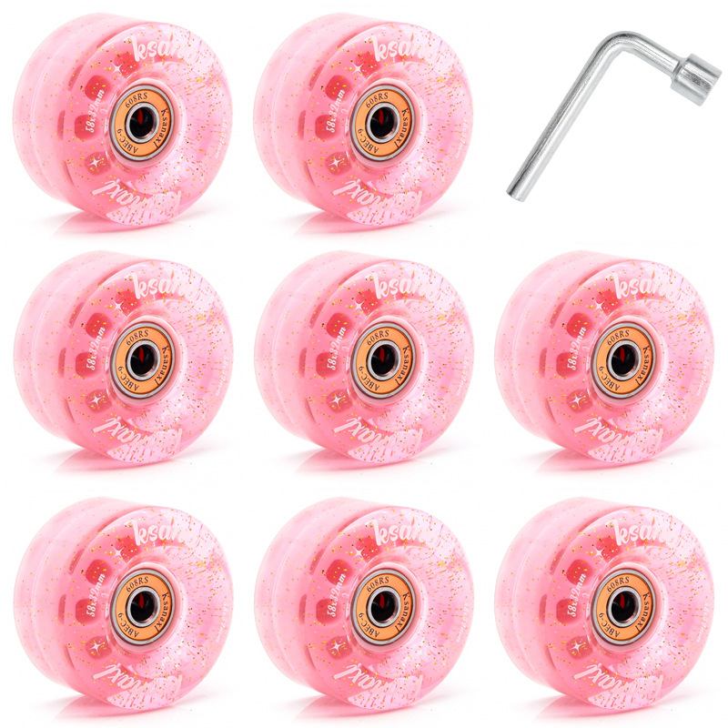 Role inline cu două rânduri, patru roți, roți PU transparente, duritate 82A, fără iluminare