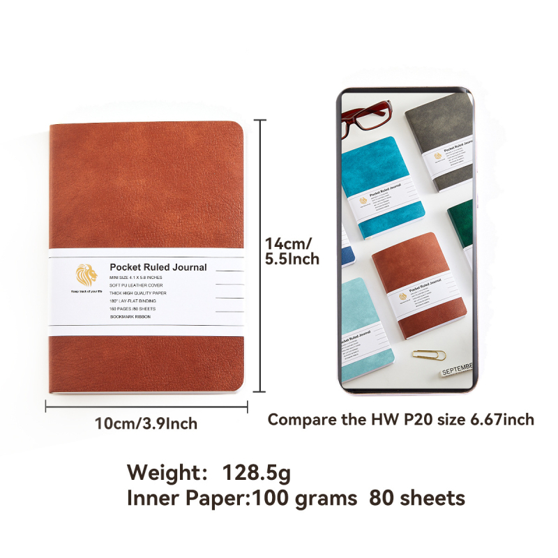 Σημειωματάριο με εξώφυλλο από συνθετικό δέρμα, σκληρό δέσιμο, χαρτί από ίνες ξύλου, 80 σελίδες, στυλ επιχειρηματικού γραφείου