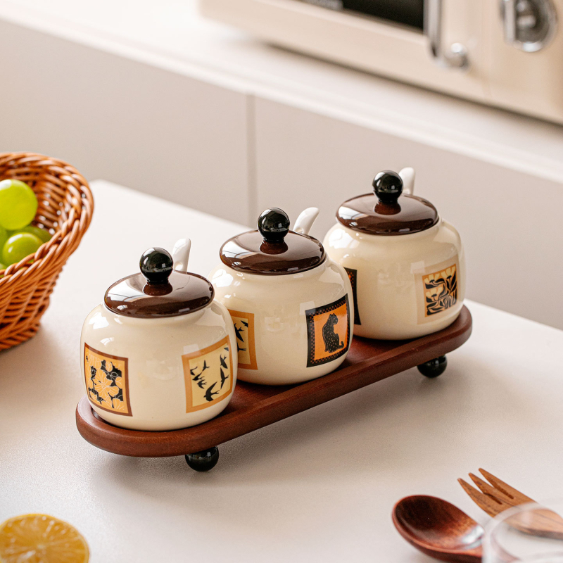 Jiebo keramički set posuda za začine – moderan minimalistički stil, keramika, s poklopcem, otporno na vlagu