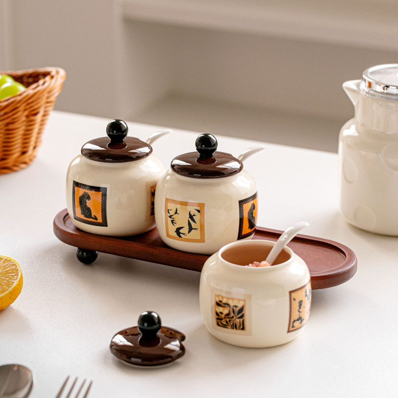 Jiebo keramički set posuda za začine – moderan minimalistički stil, keramika, s poklopcem, otporno na vlagu