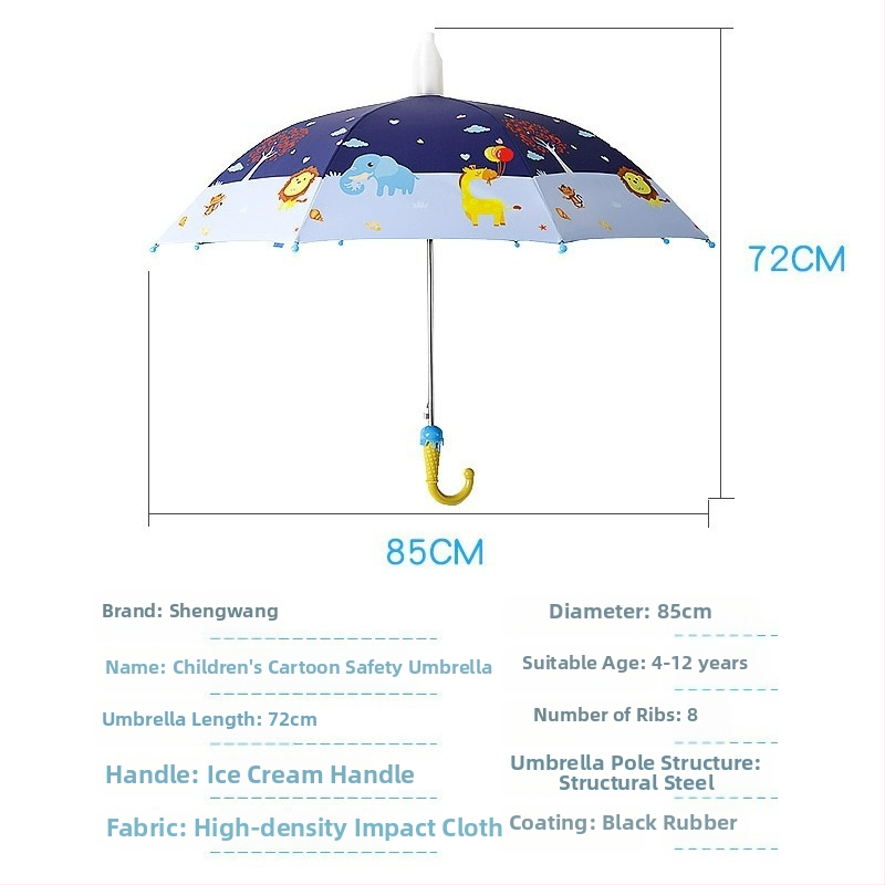 Detský dážďnik na slnko a dažď, vinyl potiahnutá látka, UPF 50+, 8 lúčov rám, ručné otvorenie a zatvorenie, kreslený štýl
