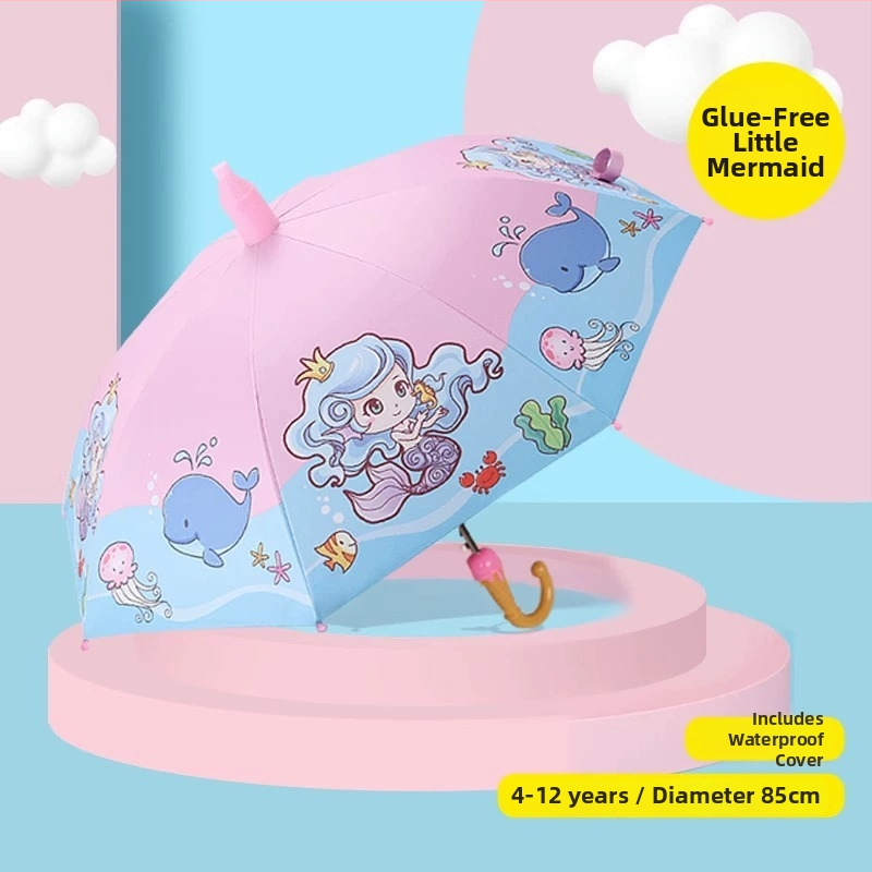 Detský dážďnik na slnko a dažď, vinyl potiahnutá látka, UPF 50+, 8 lúčov rám, ručné otvorenie a zatvorenie, kreslený štýl