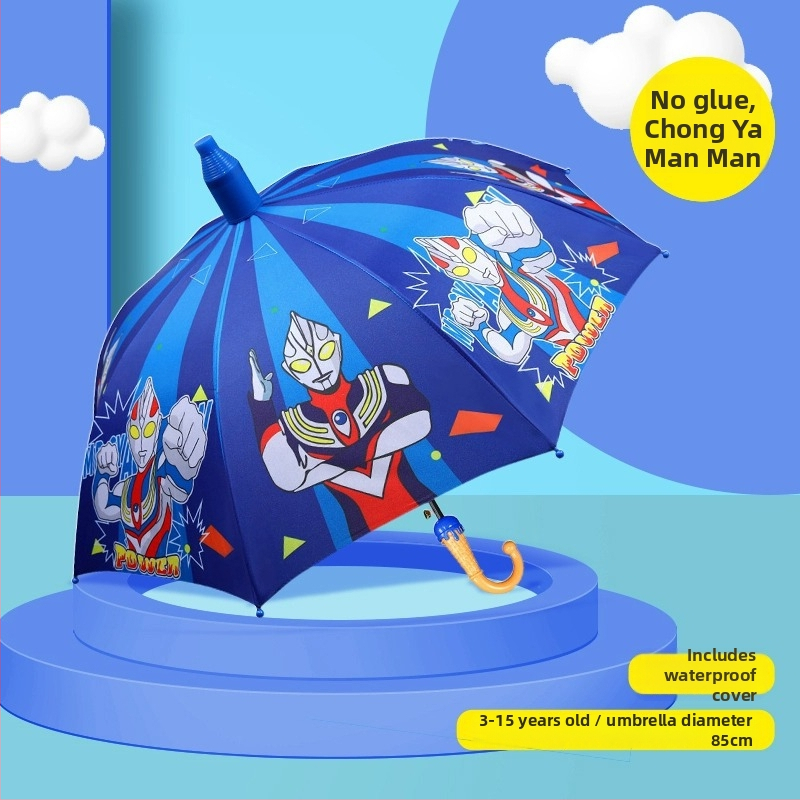 Detský dážďnik na slnko a dažď, vinyl potiahnutá látka, UPF 50+, 8 lúčov rám, ručné otvorenie a zatvorenie, kreslený štýl