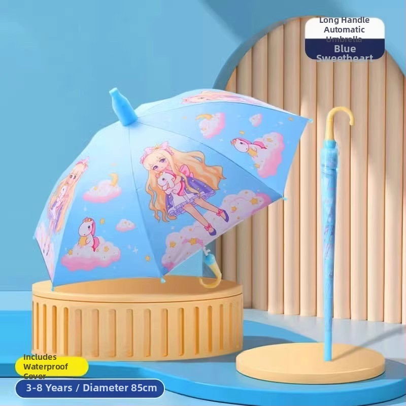 Detský dážďnik na slnko a dažď, vinyl potiahnutá látka, UPF 50+, 8 lúčov rám, ručné otvorenie a zatvorenie, kreslený štýl