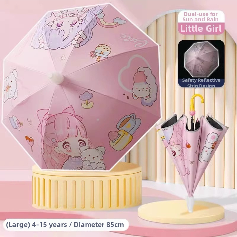 Detský dážďnik na slnko a dažď, vinyl potiahnutá látka, UPF 50+, 8 lúčov rám, ručné otvorenie a zatvorenie, kreslený štýl