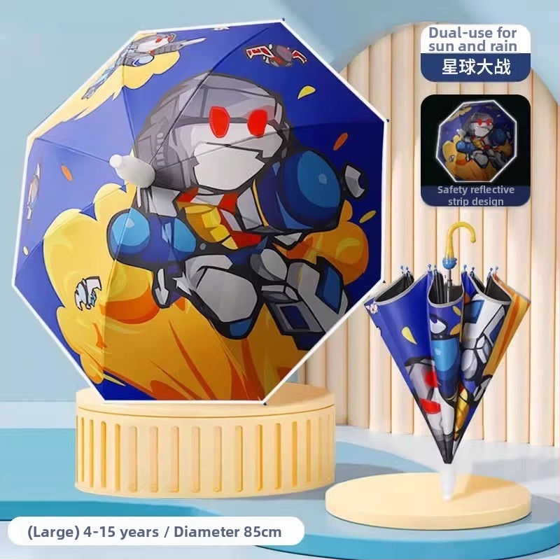 Detský dážďnik na slnko a dažď, vinyl potiahnutá látka, UPF 50+, 8 lúčov rám, ručné otvorenie a zatvorenie, kreslený štýl