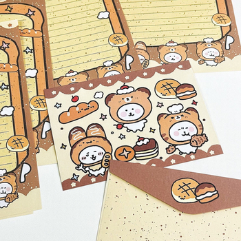 Medve témájú levélpapír kenyérsütő szakács motívummal és nyugati stílusú borítékkal; anyag: papír; logó nélkül; személyre szabás nélkül