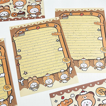 Medve témájú levélpapír kenyérsütő szakács motívummal és nyugati stílusú borítékkal; anyag: papír; logó nélkül; személyre szabás nélkül