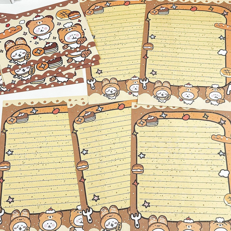 Medve témájú levélpapír kenyérsütő szakács motívummal és nyugati stílusú borítékkal; anyag: papír; logó nélkül; személyre szabás nélkül