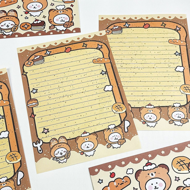 Medve témájú levélpapír kenyérsütő szakács motívummal és nyugati stílusú borítékkal; anyag: papír; logó nélkül; személyre szabás nélkül