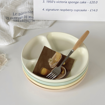 Πορσελάνινο πιάτο για δείπνο, στρογγυλό σχήμα, φρέσκο και χαριτωμένο στυλ, κατάλληλο για φούρνο μικροκυμάτων και με τυπωμένο λογότυπο