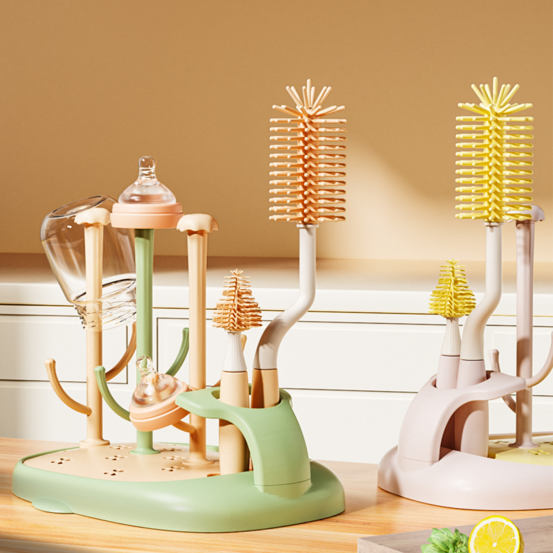 Držač bočica za bebe Eucalyptus Heart s uklonjivom sušilnom policom i držačem četkice za bočice