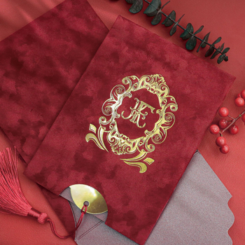 Φάκελος καρτών από βελούδο με φούντα – Δυτικού στυλ, χρυσό καθρέφτη ακρυλικό θερμό σφράγισμα, βελούρι προσαρμοσμένο, UV επίστρωση για προσκλήσεις