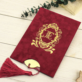 Φάκελος καρτών από βελούδο με φούντα – Δυτικού στυλ, χρυσό καθρέφτη ακρυλικό θερμό σφράγισμα, βελούρι προσαρμοσμένο, UV επίστρωση για προσκλήσεις