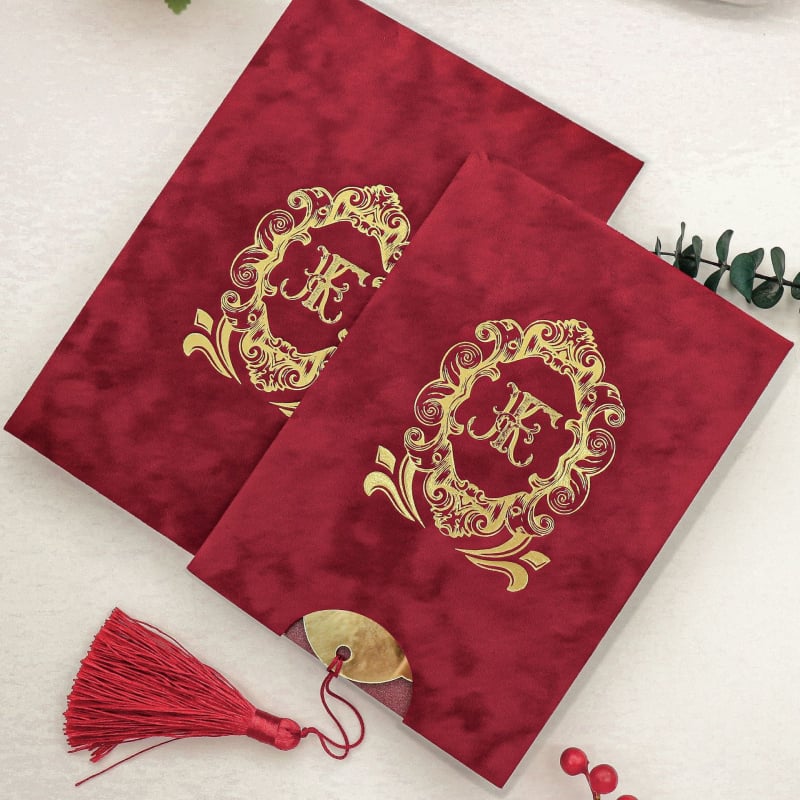 Φάκελος καρτών από βελούδο με φούντα – Δυτικού στυλ, χρυσό καθρέφτη ακρυλικό θερμό σφράγισμα, βελούρι προσαρμοσμένο, UV επίστρωση για προσκλήσεις