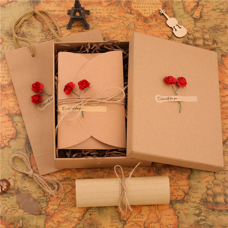 Σετ χαρτιού επιστολών και φακέλων σε κουτί δώρου, στυλ παραθύρου φακέλου, ρομαντική αρχαϊκή αισθητική, αγάπη επιστολής, ρετρό δώρο