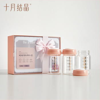 October Crystal Boca za skladištenje majčinog mlijeka - staklena boca, široko grlo, s PP kapsom i silikonom brtvom, ponovno upotrebljiva, paket od 3