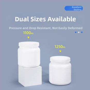Контейнер за протеинова пудра, HDPE пластмаса, винтов капак със спирално уплътнение, голям отвор, капацитет 1250 ml / 1100 ml