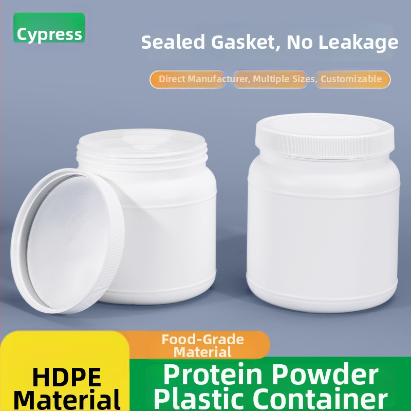Контейнер за протеинова пудра, HDPE пластмаса, винтов капак със спирално уплътнение, голям отвор, капацитет 1250 ml / 1100 ml