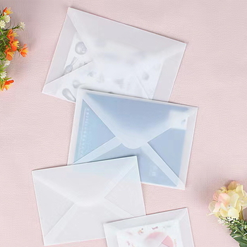 Διαφανείς φάκελοι από θειικό χαρτί με λευκό Kraft χαρτί, μοντέλο No.5/DL, δυτικού στυλ, εκτυπωμένο λογότυπο, δυνατότητα προσαρμογής επεξεργασίας, για προσκλήσεις, δελτάκια και ευχετήριες κάρτες