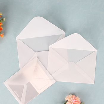 Διαφανείς φάκελοι από θειικό χαρτί με λευκό Kraft χαρτί, μοντέλο No.5/DL, δυτικού στυλ, εκτυπωμένο λογότυπο, δυνατότητα προσαρμογής επεξεργασίας, για προσκλήσεις, δελτάκια και ευχετήριες κάρτες