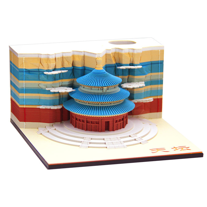 Temple of Heaven 3D αυτοκόλλητες σημειώσεις — σε σχήμα ναού, σημειώσεις που σκίζονται με το χέρι, εξώφυλλο και εσωτερικές σελίδες από ειδικό χαρτί, ακρυλική συσκευασία δώρου, δυνατότητα προσαρμογής