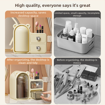 Cutie de depozitare pentru cosmetice cu compartimente tip sertar, rezistentă la praf, capacitate 1 L, plastic PP, organizator de masă multifuncțional