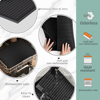 Covoraș de bucătărie din silicon pentru scurgere, cu suport metalic pentru vase, coș de scurgere multifuncțional pentru boluri și tacâmuri