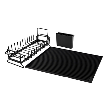 Covoraș de bucătărie din silicon pentru scurgere, cu suport metalic pentru vase, coș de scurgere multifuncțional pentru boluri și tacâmuri