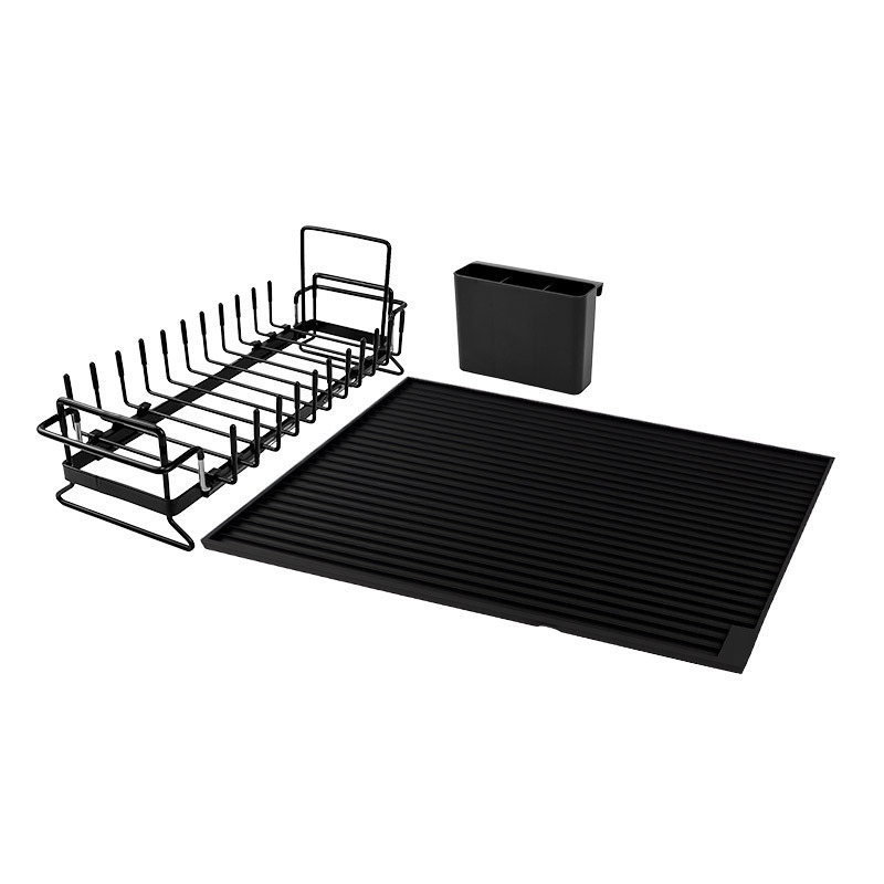 Covoraș de bucătărie din silicon pentru scurgere, cu suport metalic pentru vase, coș de scurgere multifuncțional pentru boluri și tacâmuri
