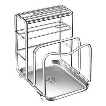 Raft de depozitare pentru ustensile de bucătărie din oțel inoxidabil 304 — multifuncțional, mobil, fără montaj, cu suport pentru cuțite, tocător și capace cu drenaj