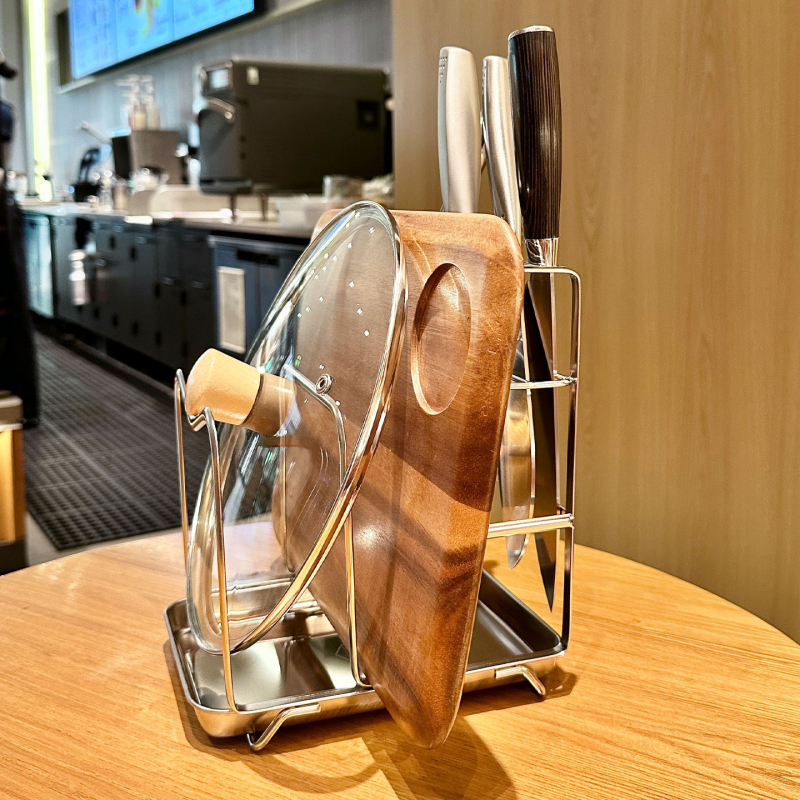 Raft de depozitare pentru ustensile de bucătărie din oțel inoxidabil 304 — multifuncțional, mobil, fără montaj, cu suport pentru cuțite, tocător și capace cu drenaj