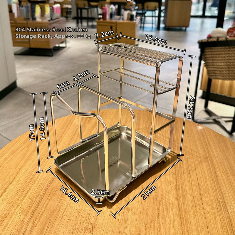 Raft de depozitare pentru ustensile de bucătărie din oțel inoxidabil 304 — multifuncțional, mobil, fără montaj, cu suport pentru cuțite, tocător și capace cu drenaj