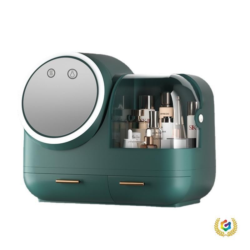 Desktop organizator za kozmetiku s LED ogledalom i ugrađenim ventilatorom, plastično kućište, mogućnost prilagođenog loga