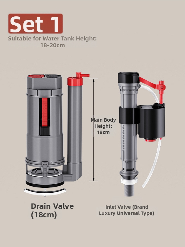 Set ventila spremnika WC: ulazni ventil, odvodni ventil i pluta – univerzalni američki stil (PP materijal, CE certifikat, Značka: Druga)