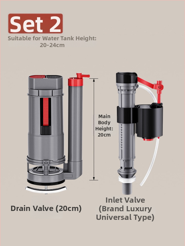 Set ventila spremnika WC: ulazni ventil, odvodni ventil i pluta – univerzalni američki stil (PP materijal, CE certifikat, Značka: Druga)