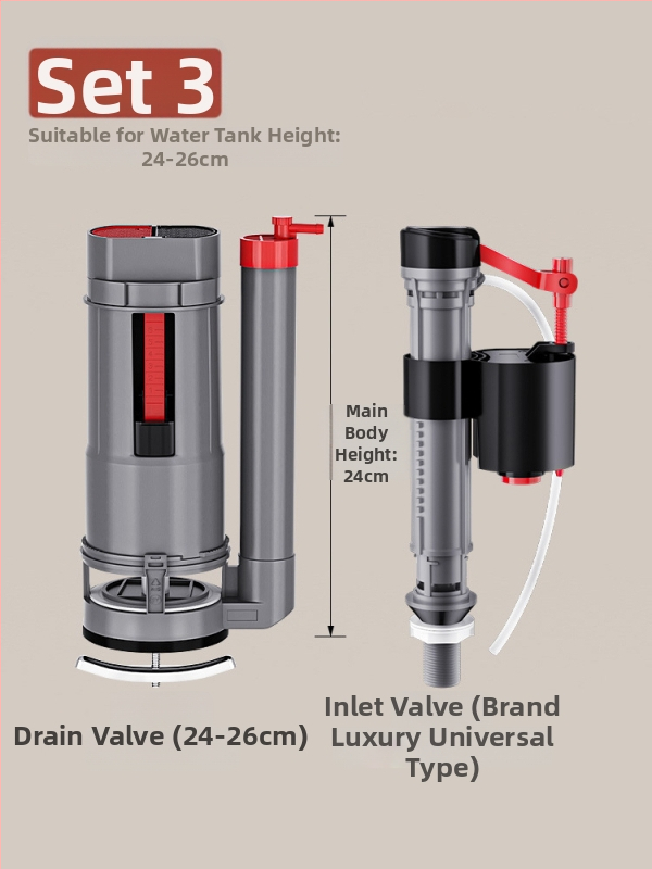 Set ventila spremnika WC: ulazni ventil, odvodni ventil i pluta – univerzalni američki stil (PP materijal, CE certifikat, Značka: Druga)