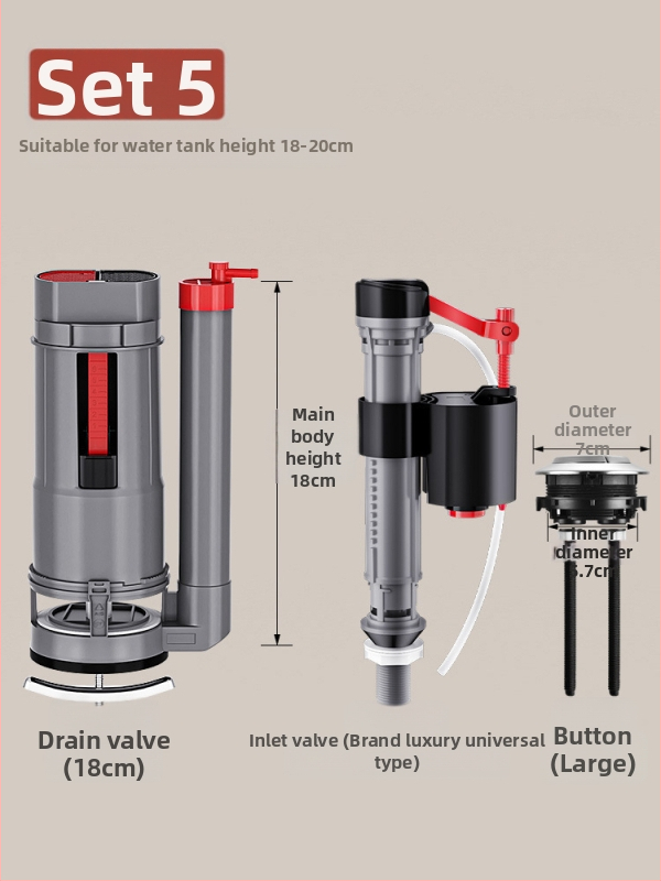 Set ventila spremnika WC: ulazni ventil, odvodni ventil i pluta – univerzalni američki stil (PP materijal, CE certifikat, Značka: Druga)