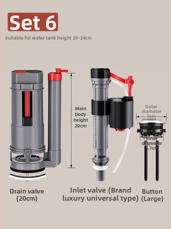 Set ventila spremnika WC: ulazni ventil, odvodni ventil i pluta – univerzalni američki stil (PP materijal, CE certifikat, Značka: Druga)