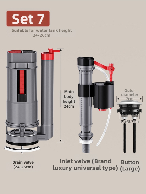 Set ventila spremnika WC: ulazni ventil, odvodni ventil i pluta – univerzalni američki stil (PP materijal, CE certifikat, Značka: Druga)