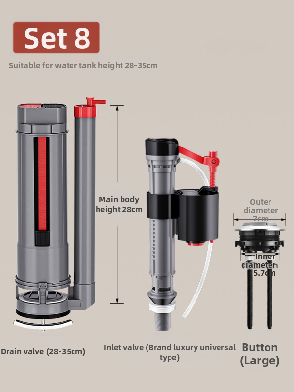 Set ventila spremnika WC: ulazni ventil, odvodni ventil i pluta – univerzalni američki stil (PP materijal, CE certifikat, Značka: Druga)