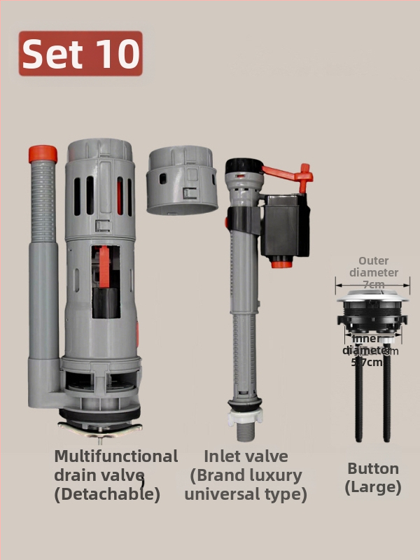 Set ventila spremnika WC: ulazni ventil, odvodni ventil i pluta – univerzalni američki stil (PP materijal, CE certifikat, Značka: Druga)