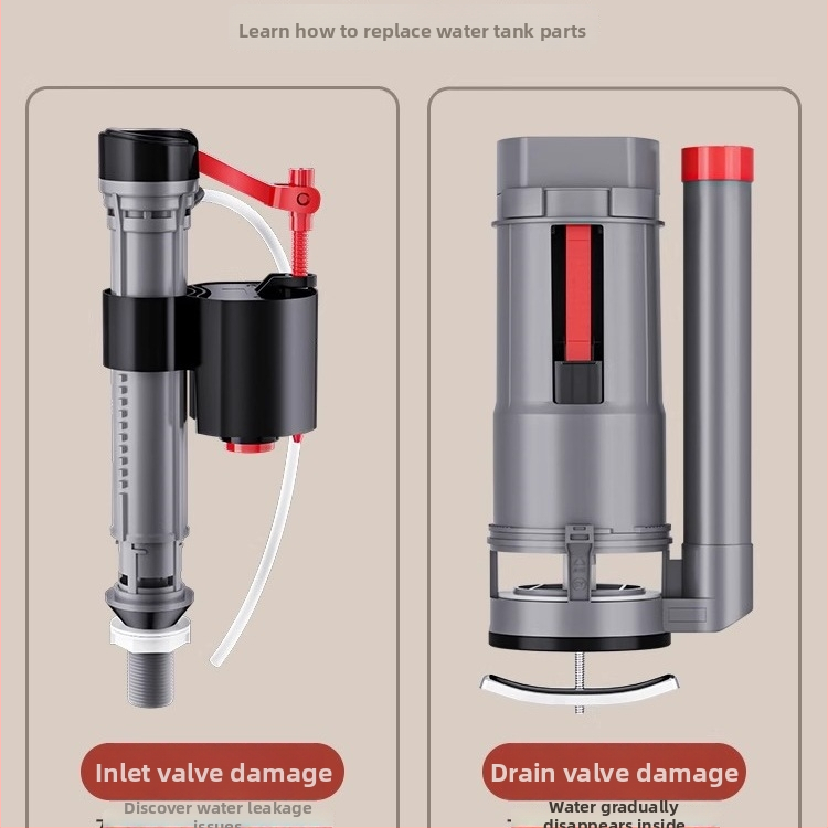 Set ventila spremnika WC: ulazni ventil, odvodni ventil i pluta – univerzalni američki stil (PP materijal, CE certifikat, Značka: Druga)